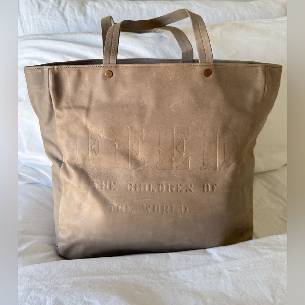 Feed The Children Of The World | Leather Tote Bag Embossed Almond Tan